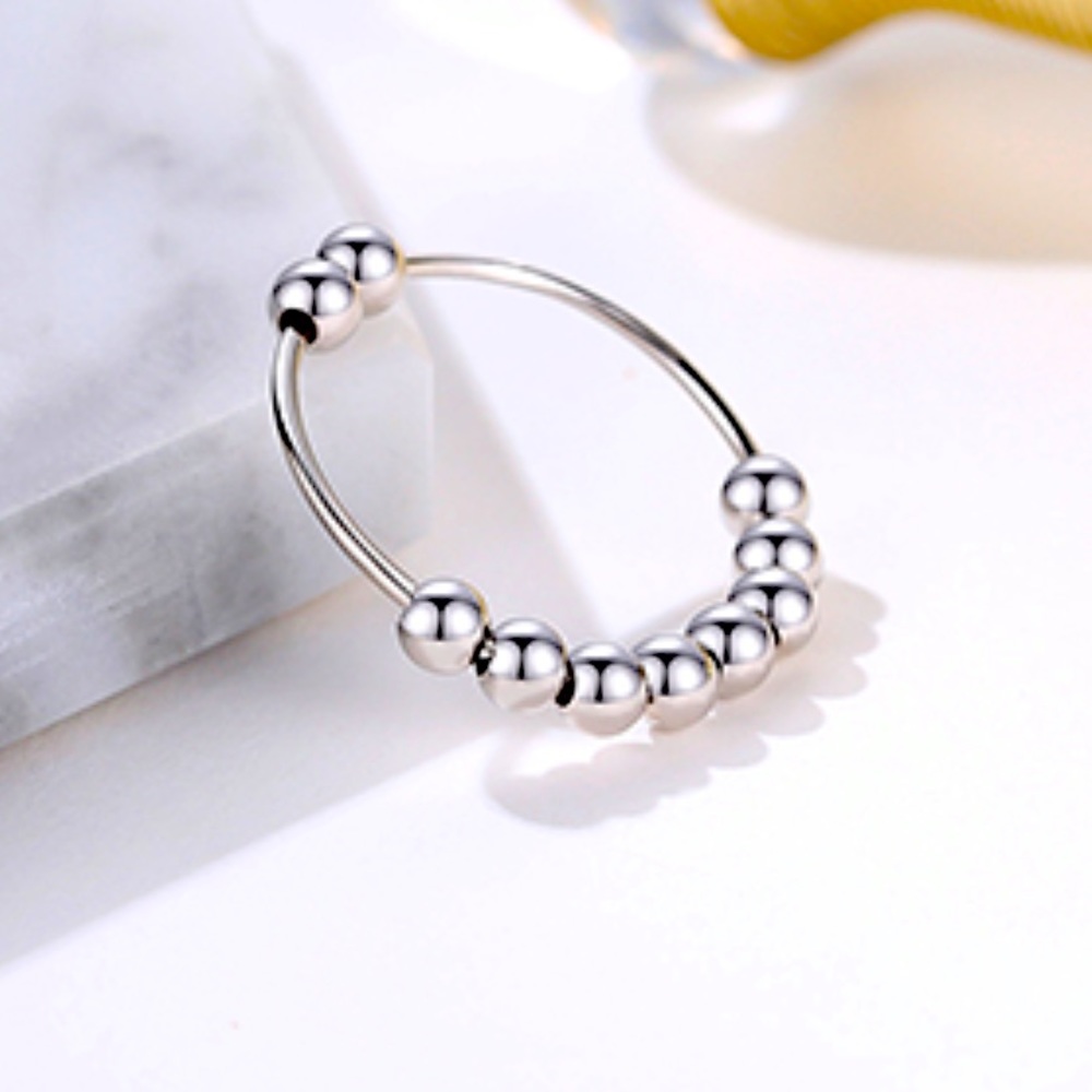 Fidget Spinner Beaded Silver Dainty Ring size 6